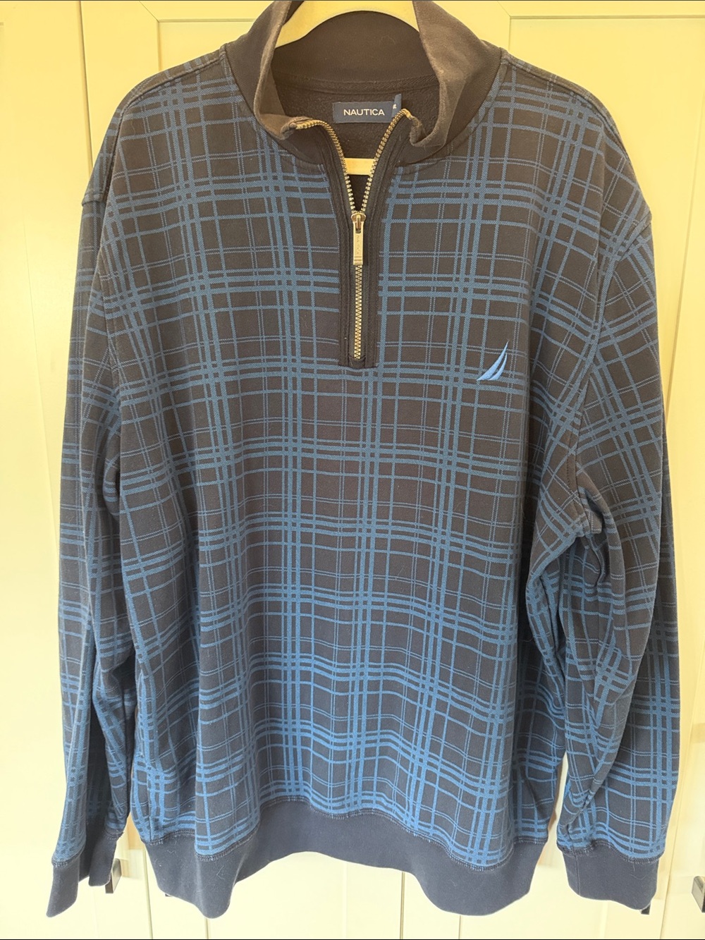 Nautica Men's Navy & Light Blue Plaid Quarter-Zip Pullover